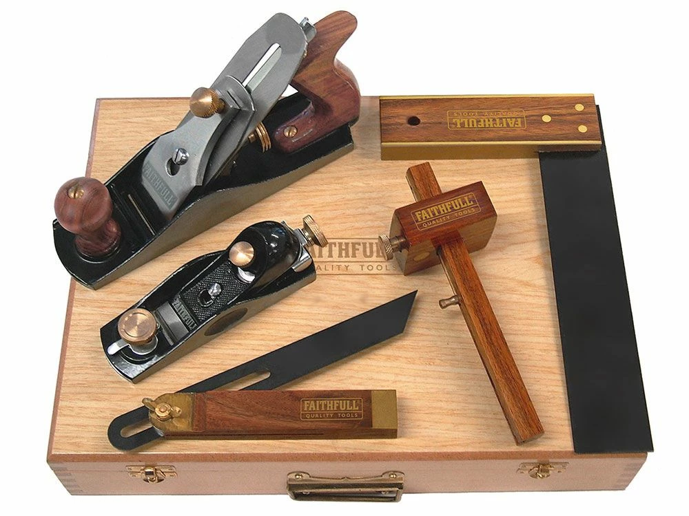 FAITHFULL - Ensemble D'outils De Menuisier 5 Pièces En Coffret Bois | Coffret Outillage à Main