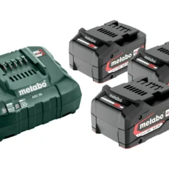 METABO - Set De Base 3 X Batteries Li-Power 18 V/4,0 Ah + Chargeur ASC 55 - Hautes Performances et Durabilité