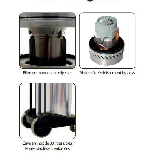 LEMAN - ASP305 Aspirateur Cuve Inox 30 Litres Utiles 1200W - Aspirateurs de Bâtiment Puissants – Image 2