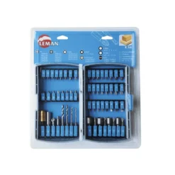 LEMAN - Coffret 44 Embouts, 2 Porte-embouts, 1 Adaptateur 1/4, 4 Mèches Bois, 4 Douilles, 1 Fraisoir - Kit Outillage à Main Complet