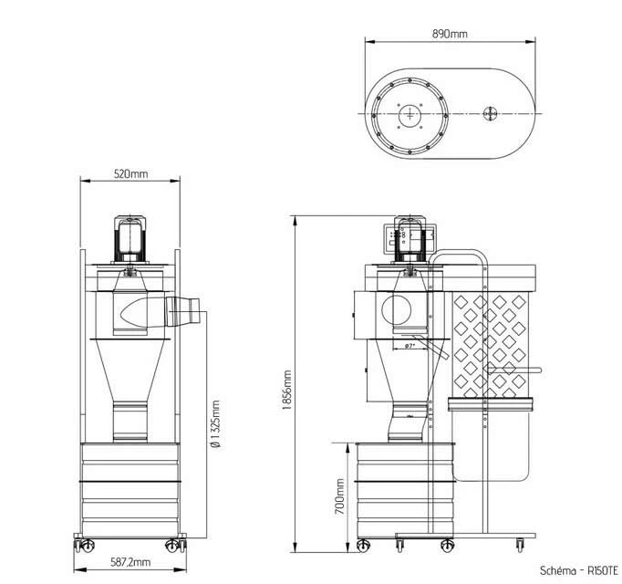 HOLZPROFI R150TE-MONO Aspirateur à Copeaux Double Filtration 2230 M3/h 1100 W - Machine à Bois Professionnelle – Image 4