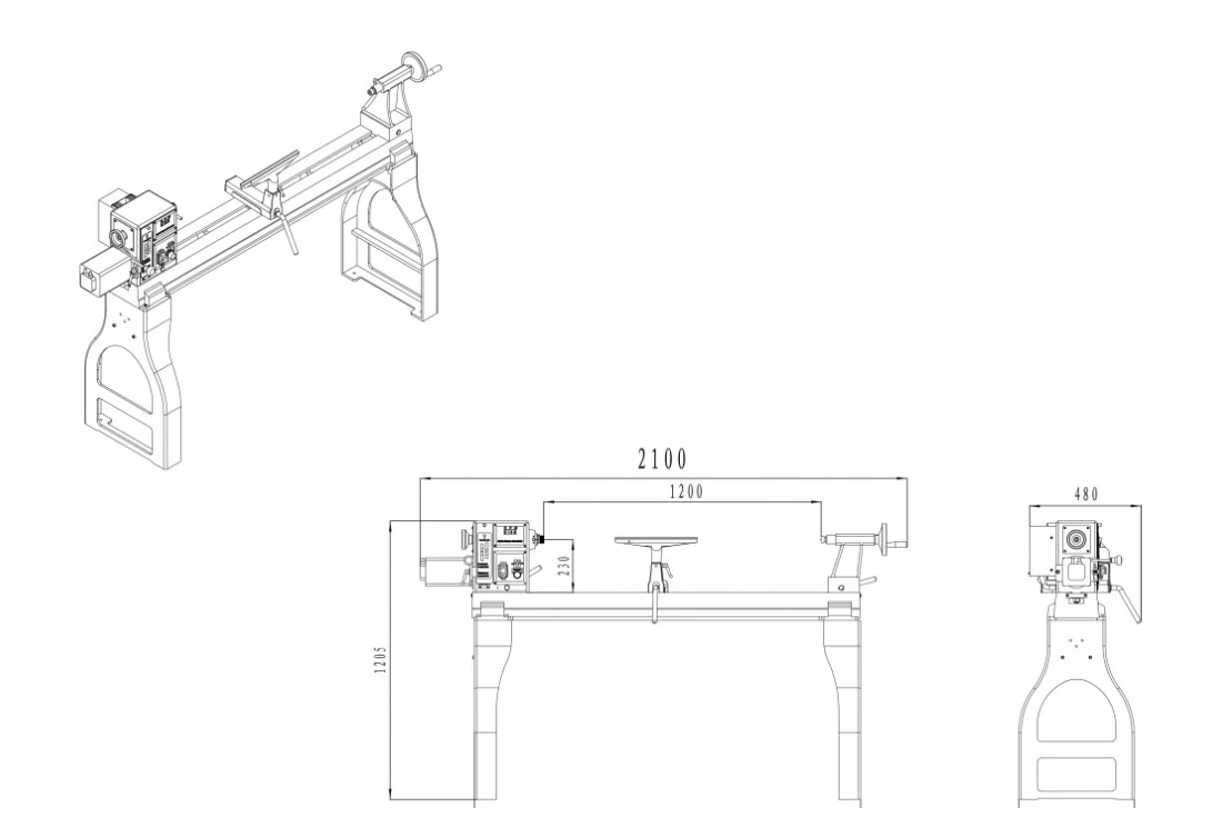 JEAN L'EBENISTE - MC1200V Tour à Bois Professionnel avec Variateur De Fréquence, 1200 mm, 1500W, 2CV - Idéal pour Tournage sur Bois – Image 5