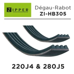 Kit de 2 Courroies de Rechange ZI-HB305 pour Dégau-Rabot Zipper - 220 mm J4 & 280 mm J5