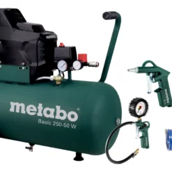 Compresseur Pneumatique METABO Basic 250-50 W Set 1500W - 8 Bar - 50L - 95L/min avec Set D'outils à Air Comprimé LPZ 4