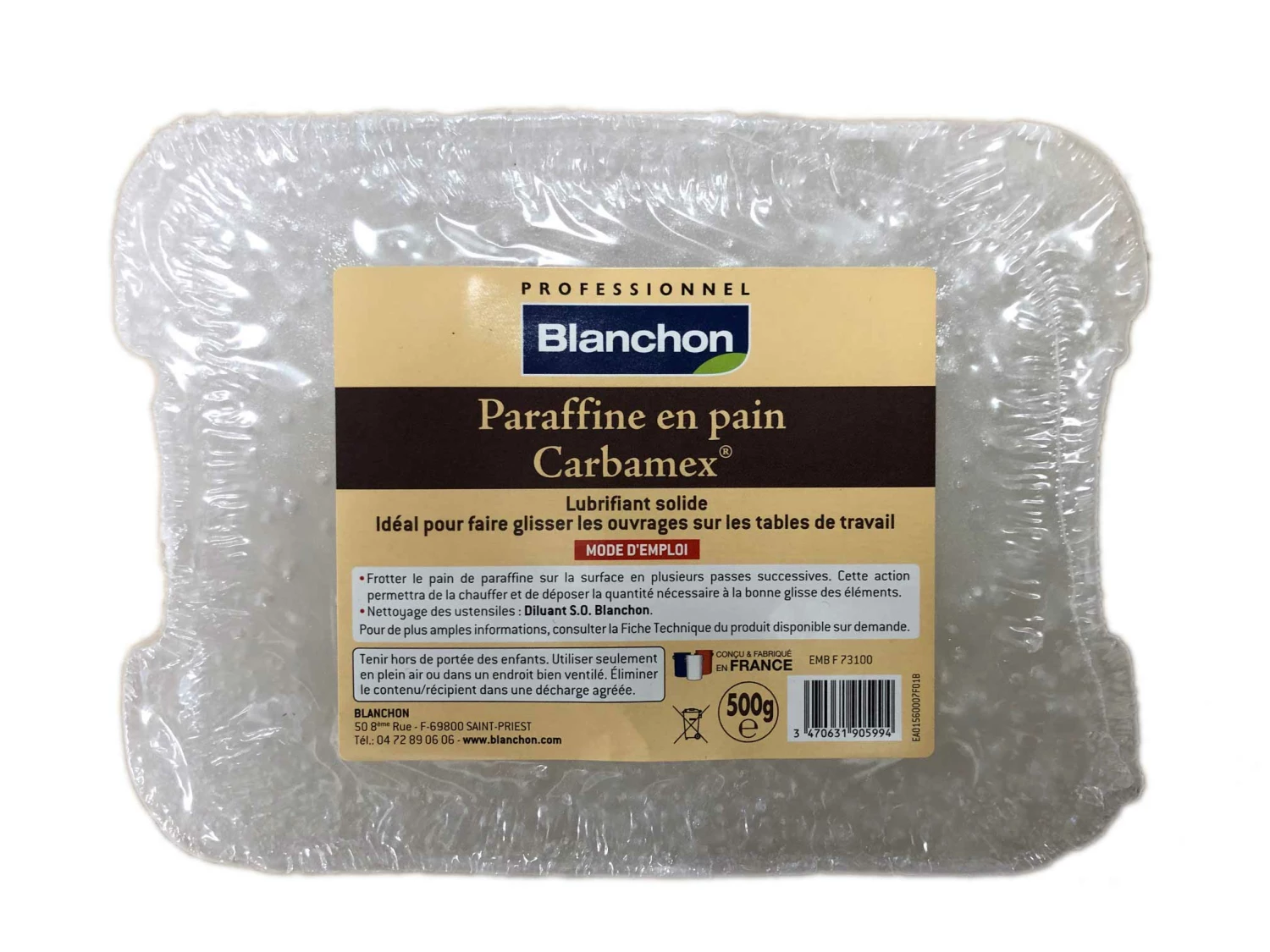 BLANCHON - Paraffine Lubrifiante En Pain - Carbamex - 500g | Entretien Machines