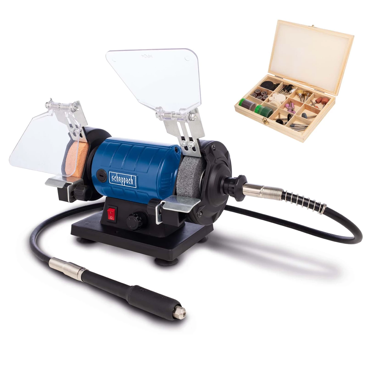 SCHEPPACH - HG35 Touret à Meuler 120 W avec Meule 75 x 25 mm et Coffret de 103 Pièces Offert