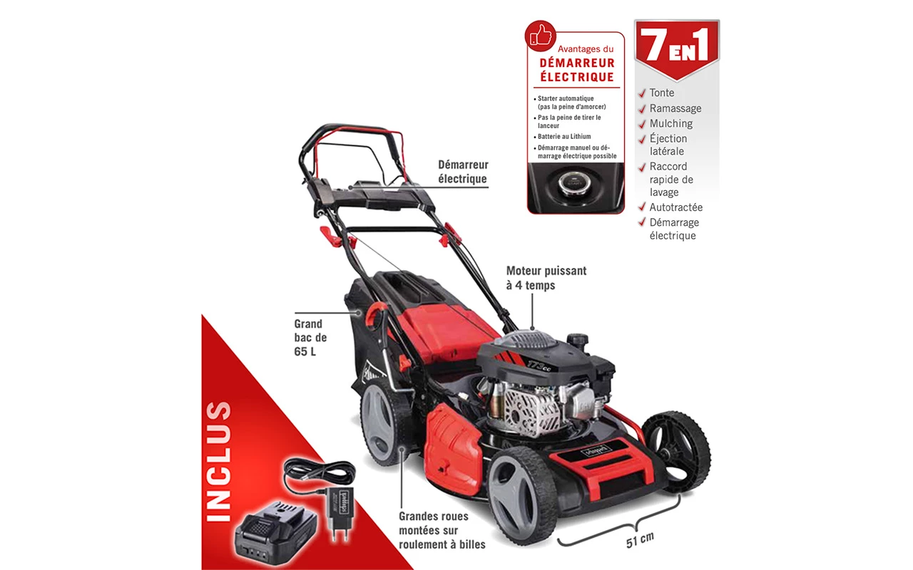 SCHEPPACH MS173-51E Tondeuse Thermique avec Démarreur Électrique 51 cm - Puissante et Fiable – Image 3