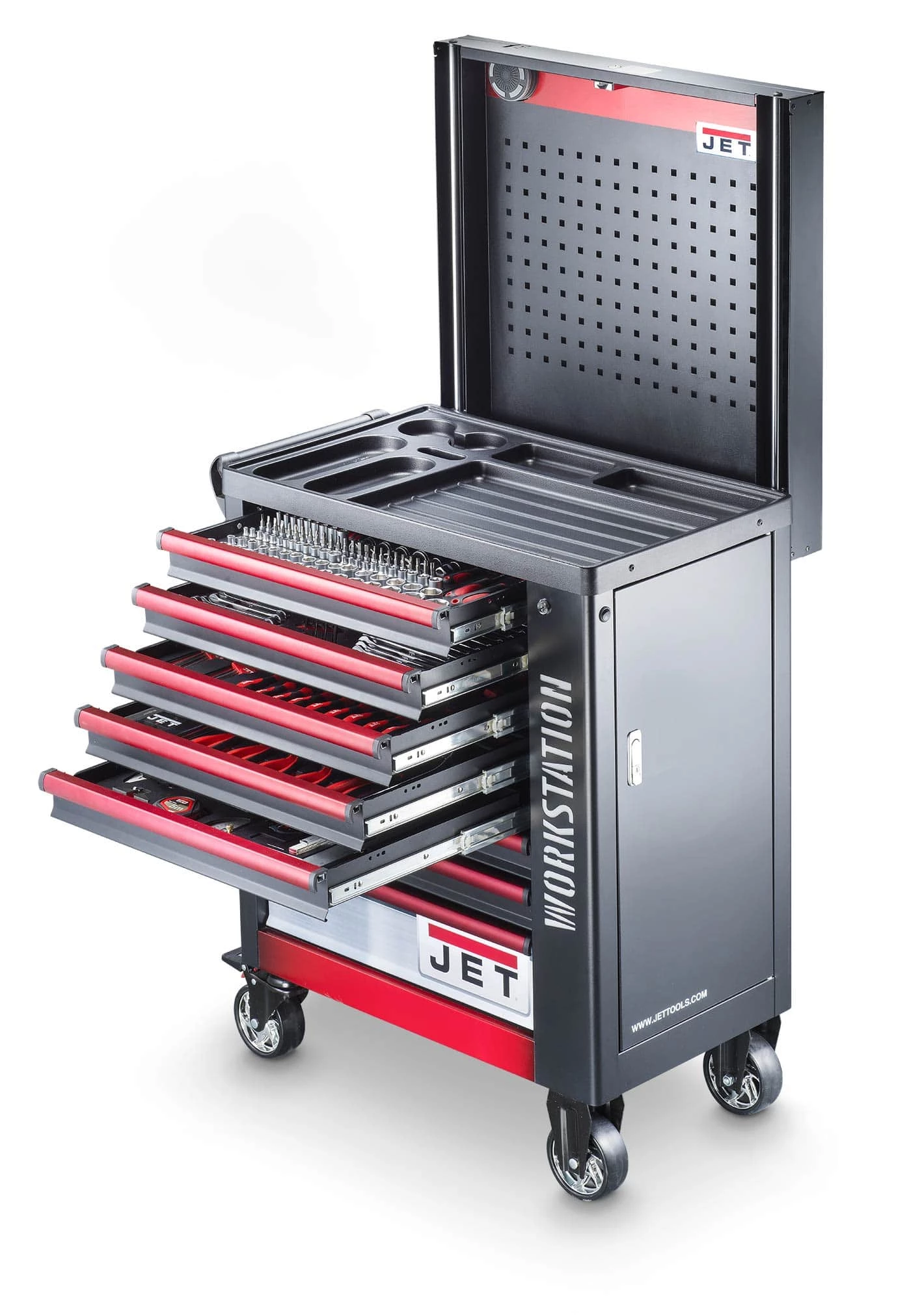 JET TT-412WKS - Servante D'Atelier Mobile avec Paroi Coulissante et 412 Outils - Dimensions 835 x 540 x 980 mm