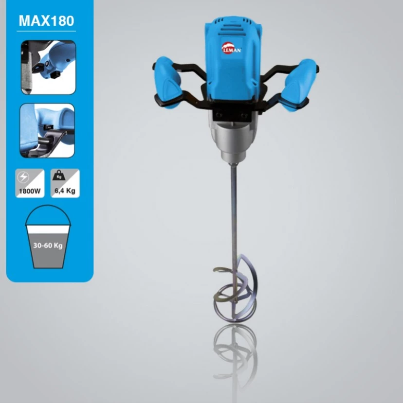 LEMAN - MAX181 Malaxeur 2 Vitesses - Ø160 Mm 1800 W / 2,4 CV Avec 1 Turbine | Mélangeur Puissant pour Bâtiment